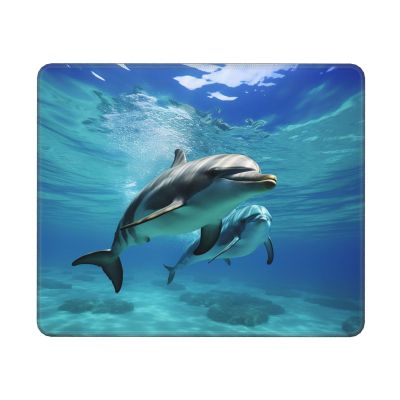 Marine Dolphin Mouse Pad with Stitched Edge,Comfortable Mouse Mat with Non-Slip Rubber Base,Washable Mousepads Waterproof Gaming Mousepad Cute Desk Mat for Desktop,10 x 12 in