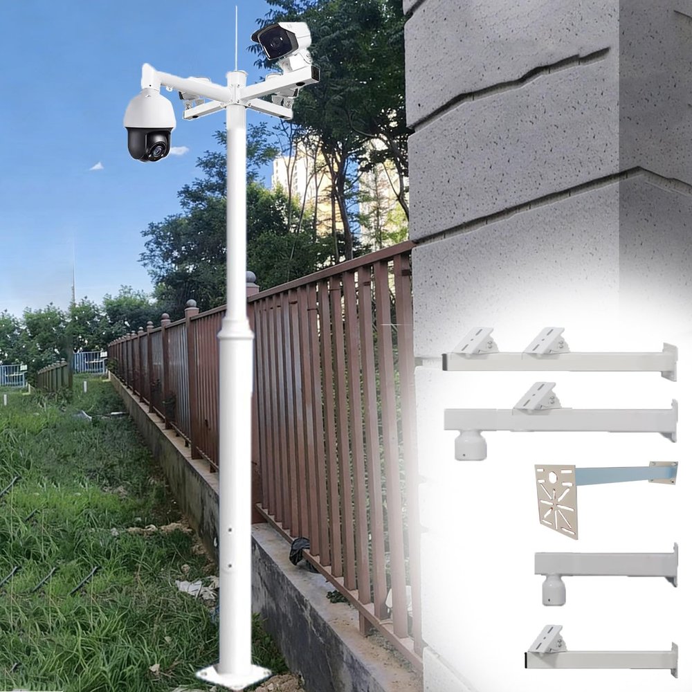 3.3 4.9 6.6 8.2 9.8 11.5 13.1 14.8 16.4 19.7 ft Tall Security Camera Pole Outdoor with 5 Mounting Arm, All-Weather Surveillance CCTV Pole 360 Monitoring(2.0 m (6.6 ft))