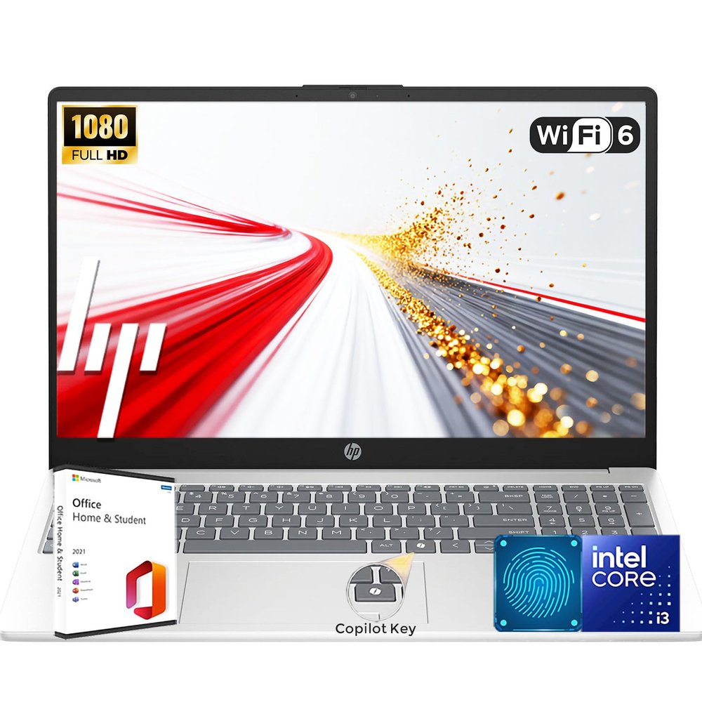 HP Latest 15.6" FHD Laptop with Microsoft Office | Intel 13th 8 Cores i3 CPU (Beat 11th i5) | 16GB RAM | 1TB SSD | AI Copilot Key | Fingerprint Reader | Wi-Fi 6 | Windows 11 | No Mouse