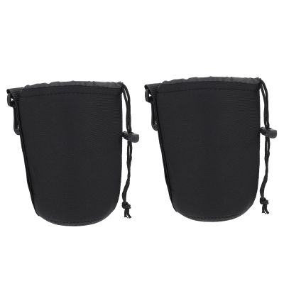CIYODO 2 Pcs Neoprene Camera Lens Pouch Set Shockproof Drawstring Lens Case Bag for DSLR Camera Protection Flexible Protective Cover for Photography Equipment