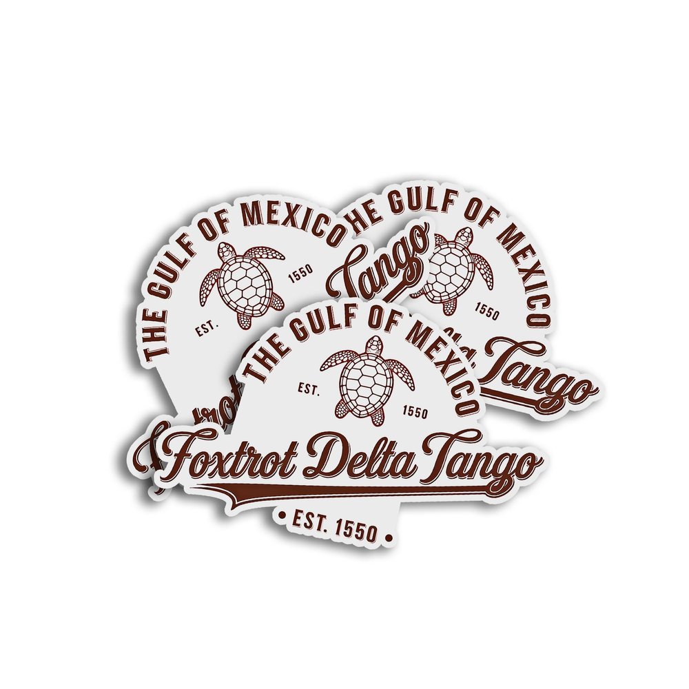 Gulf of Mexico EST 1550 Foxtrot Delta Tango Sea Turtle Meme Decal Sticker for Car Body, Phones, Laptop, Windows, Water Bottles, Tumbler, Mug, Helmets