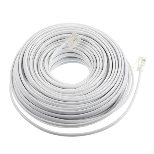 KOMBIUDA Rj11 Telephone Extension Cord 20Ft 4-Core Landline Cable for Phone Modem Fax Machines White Telephone Connecting Wire for Home and Office Use