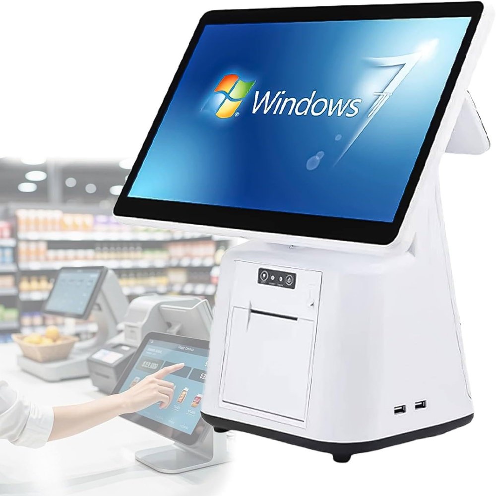 HaiZethonic Cash Registers for Small Business,Multi Touch Main Display,15.6" HD Customer Screen,8GB Ram + 128/256GB Ssd Cash Registers,Printer 58/80mm for Commercial & Retail Dual-128G/80mm