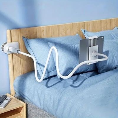 360-degree Rotating Tablet & Phone Stand, Adjustable Bedside Mount with Flexible Spiral Base, Perfect Bedside Companion for Tablets and Smartphones, Tablet Holder Stand (White)