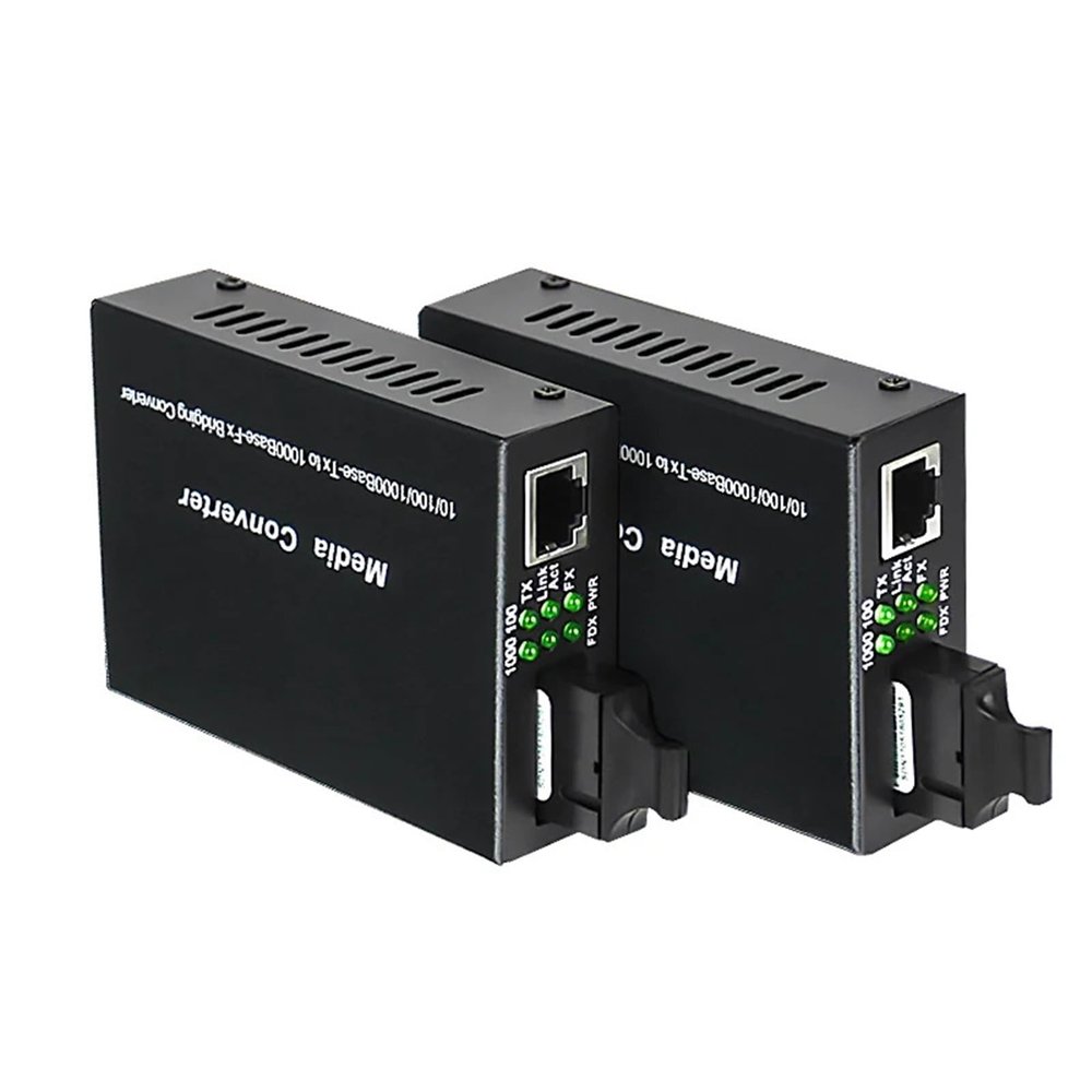 1PCS 1000Mbps Gigabit Fiber Optical Media Converter SC Port Single Mode External Power Supply for Network Expansion(3km)