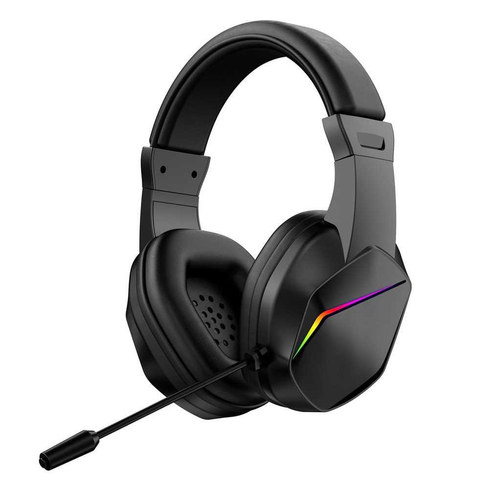 ciciglow Wireless Gaming Headset, Bluetooth Headphones with LED Lights, Low Latency, 40mm Drivers, Over Ear Gaming Earphones with Microphone for Esports Live Streaming (Black+Wireless BT Version)