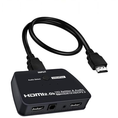 4K@60Hz HDMI Splitter 1 in 2 Out, 2 Way HDMI Splitter for Dual Monitors, 1x2 HDMI 2.0 Splitter Video Distributor Mirror Only, Support Full HD 1080P 3D HDCP1.4