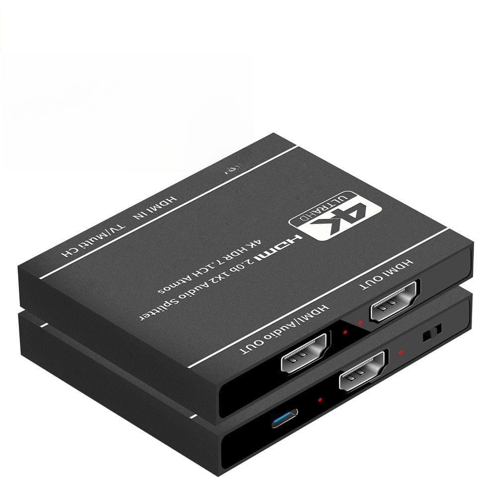2023 Best 4K HDMI Splitter 1x2, HDMI 2.0 Splitter 1 in 2 Out HDMI Audio Extractor HDR HDMI2.0 Splitter for PS4 Apple TV Xbox PS5
