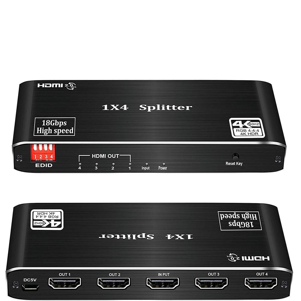 1x4 HDMI Splitter,1 in 4 Out HDMI Splitter + EDID Output,Support Ultra HD 4K,3D 1080P,Audio EDID Extractor Support HDMI Audio Output, 3D, HDCP2.2, HDR, EDID for Xbox PS5