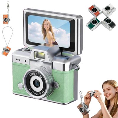 Retro Pocket Camerd, Mini Digital Camera with 1.47 in LCD Screen, Mini Digital Camera with Flip Screen, Mini Keychain Camera, Portable Pocket Camera for Kids, Travel, Selfies&Daily (Green/32)