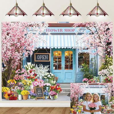 Flower Shop Backdrop Hello Spring Florist Pink Floral Photography Background for Spring Easter Girls Bridal Shower Wedding Party Decorations Banner Photo Props (8x6FT: 96x72 inch)