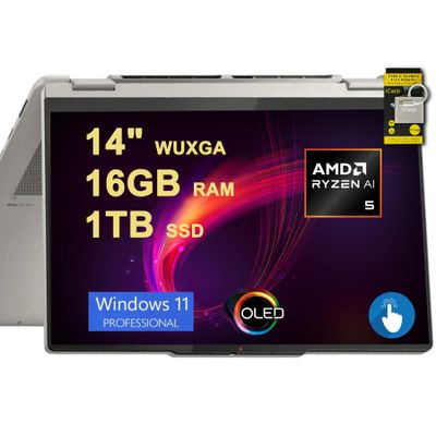 Lenovo Yoga 7 2-in-1 Laptop 14" WUXGA OLED Touch (100% DCI-P3, 600nits HDR) AMD 6-core Ryzen AI 5 340 (Up to 50 Tops) 16GB DDR5 1TB SSD for Creator Business Work Win11Pro ICP Hub w/Copilot AI