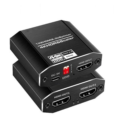 1x2 HDMI Splitter, HDMI 2.0 HDCP 2.2,4K@60Hz 1x2HDMI Splitter.Support Scaler(one Out 4K@60Hz,Another Out 1080P),RGB 4:4:4,4 Kinds of EDID Mode,HDR 10