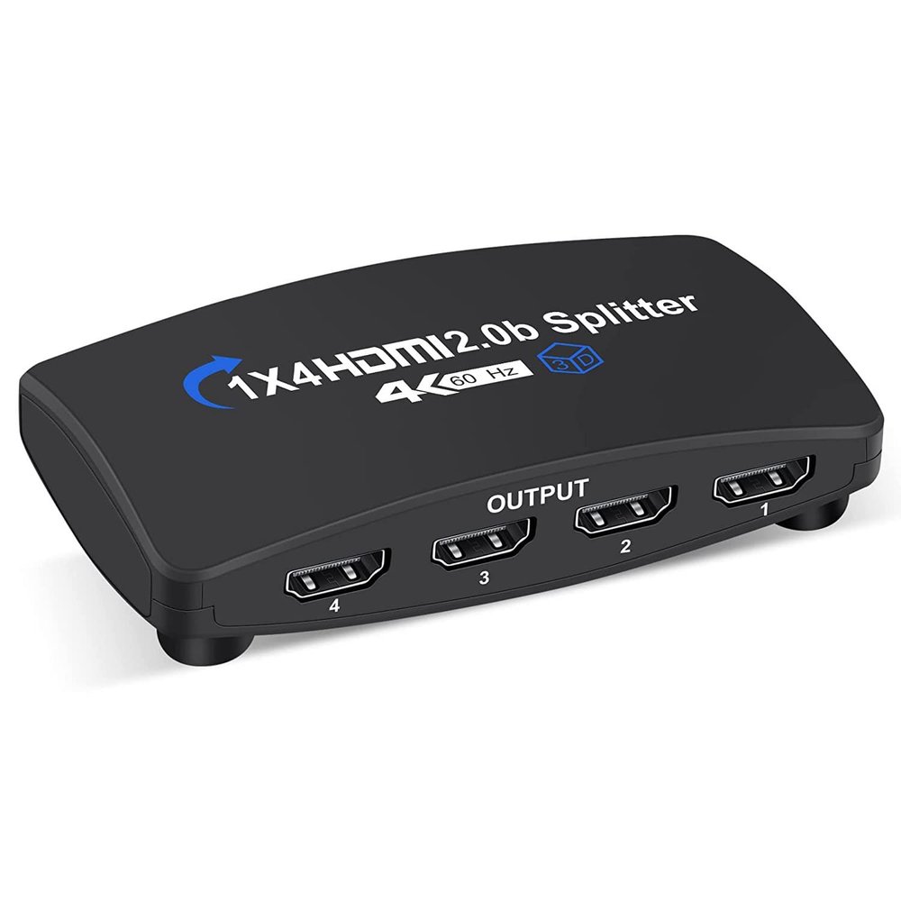 4K@60Hz HDMI Splitter 1 in 4 Out, Hdmi Video Splitter 1x4 V2.0b Powered, Support 1080P@120Hz Duplicate/Mirror Screen Monitor, Ultra HDR for Xbox, PS3/PS4 Game Consoles (1 Input to 4 Outputs)
