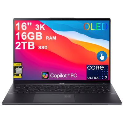 acer Swift 16 AI Laptop 16" 3k OLED 120Hz Touch (100% DCI-P3) Intel 8-core Ultra 7 256V (Up to 47 Tops) 16GB RAM 2TB SSD Backlit Fingerprint for Designer Business Work Win11 ICP Hub