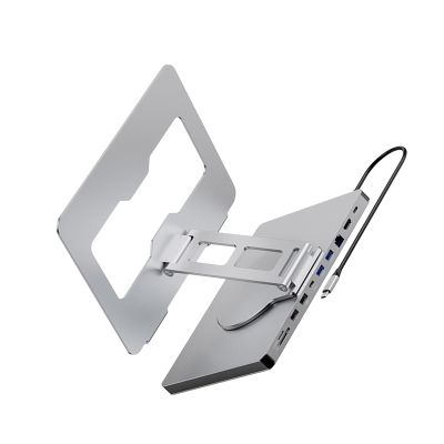10 in 1 Laptop Expansion Adapter with 3 USB3.0 Port 4K60Hz Output Slip Holder Stand Enhances Stability Docking Station