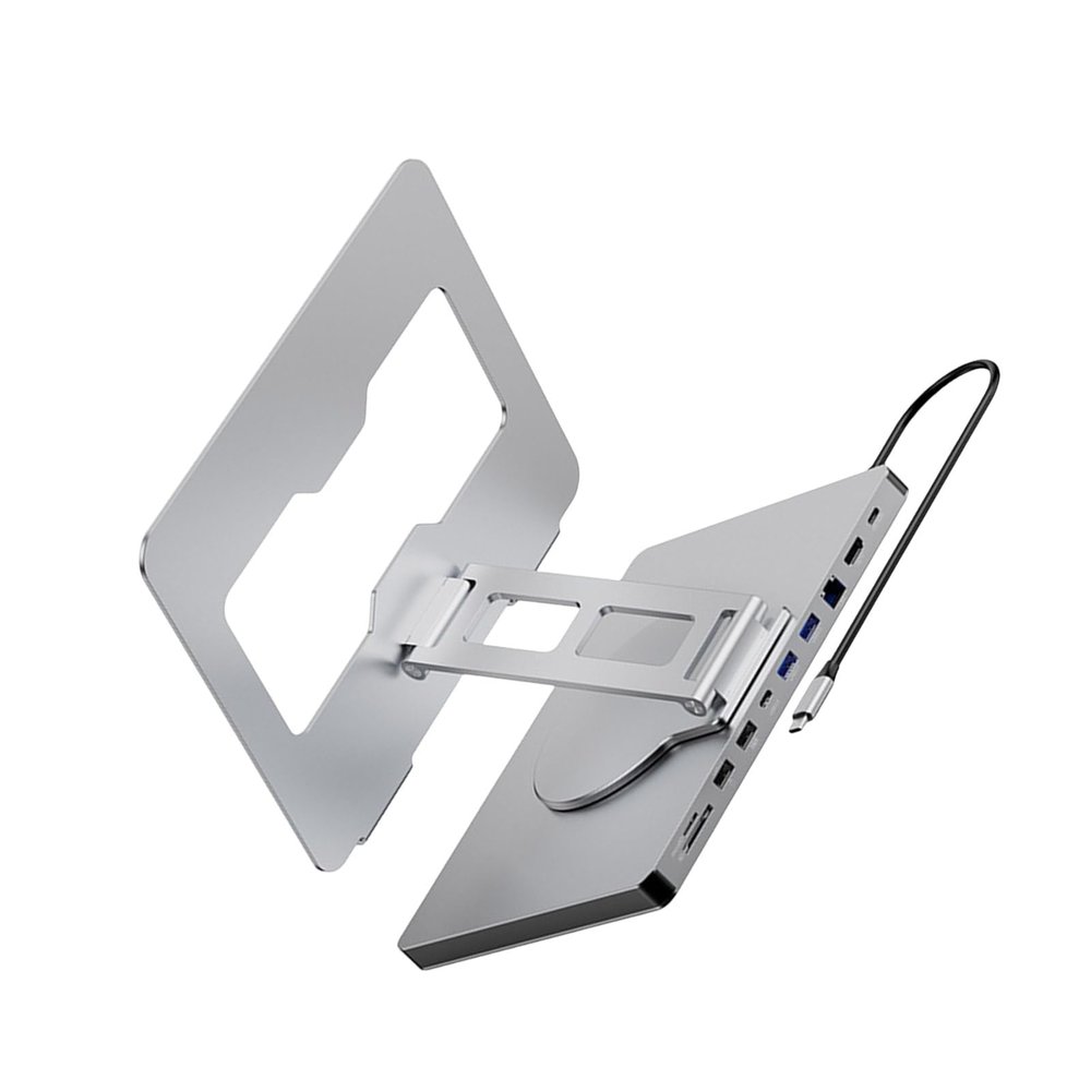 10 in 1 Laptop Expansion Adapter with 3 USB3.0 Port 4K60Hz Output Slip Holder Stand Enhances Stability Docking Station