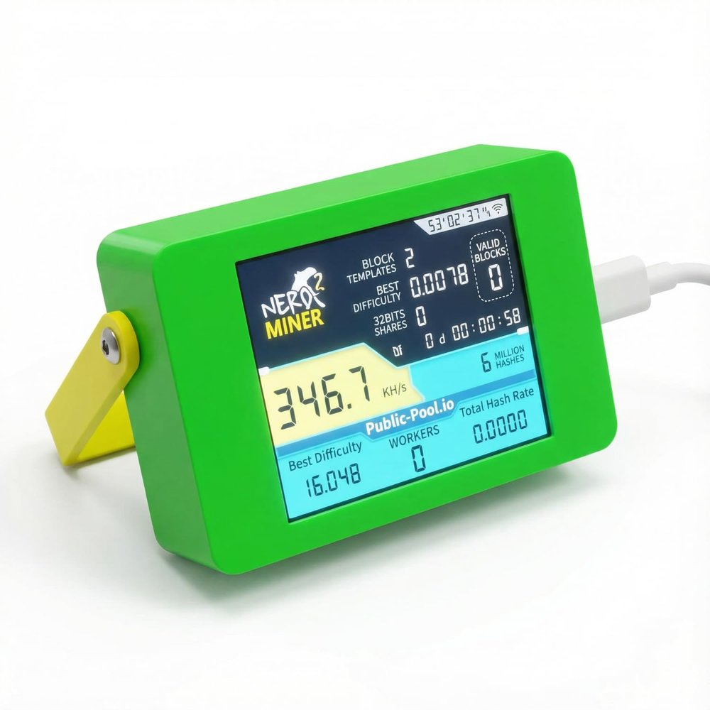 NerdMiner V2 Max 345K Bitcoin Mini Miner Solo BTC Lottery Miner with 2.8 inch Display, Low Power Crypto Home Miner Gadget