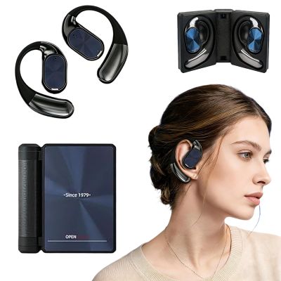 2026 New Open Bluetooth 6.0 Headphones - Dual Fold Design, IPX5 Waterproof, Noise Isolation Sport Earphones, Wireless Headset for RunningWorking (Black)