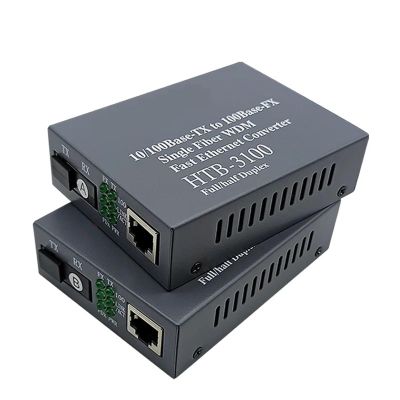 1PCS Pair 10/100 Fiber Optic Media Converter HTB-3100 Singlemode Simplex Transceiver Single SC 20KM 1310/1550nm(EU Plug)