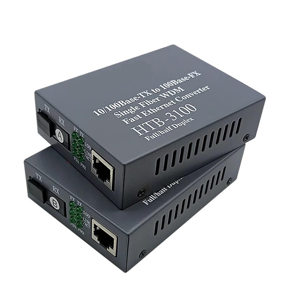 1PCS Pair 10/100 Fiber Optic Media Converter HTB-3100 Singlemode Simplex Transceiver Single SC 20KM 1310/1550nm(EU Plug)