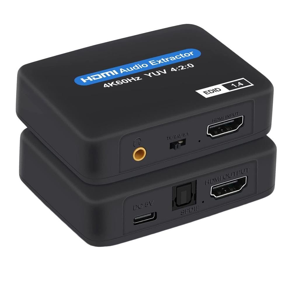 4K@60Hz HDMI Audio Extractor, HDMI to HDMI + Optical Toslink SPDIF + 3.5mm Audio Jack Out Splitter Converter Adapter for PS5 Soundbar Blu-Ray