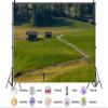 10X5ft Fabric European Countryside Farm Field Backdrop Children Flying Kites Hill Green Pasture Spring Summer Scenery Background Outdoor Play Date Outdoor Party Decorations Photo Studio Props view 2