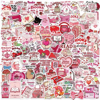 100PCS Valentine Bookish Stickers,Waterproof Vinyl Book Stickers for Water Bottles Laptop