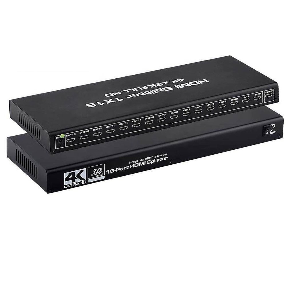 HDMI Splitter, Duplicate/Mirror, 4K HDMI Splitter 1 in 16 Out [Metal Case, 16Port ], Powered Splitter, 1 Source to 16 Identical Displays for TV, Projector
