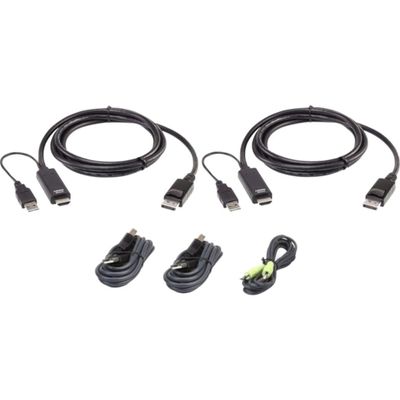 ATEN - 2L7D02UHDPX5 1.8M USB Universal Dual Display Secure KVM Cable Kit New - 5.91 ft KVM Cable for Server,