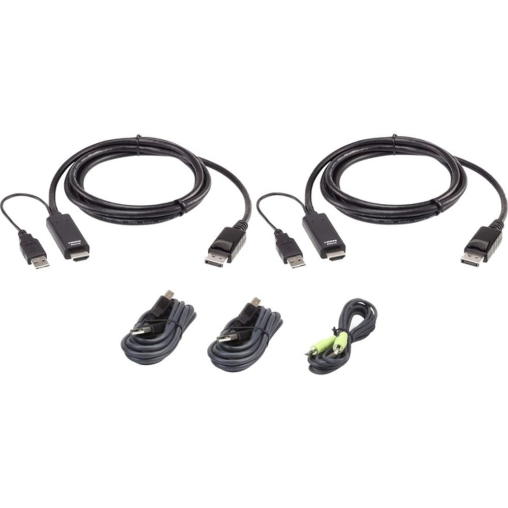 ATEN - 2L7D02UHDPX5 1.8M USB Universal Dual Display Secure KVM Cable Kit New - 5.91 ft KVM Cable for Server,