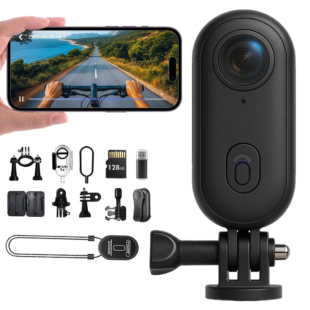 POV Record PRO 2.0, 128G New Ultra Wide Hands-Free 4K POV Camera, for Motorcycle, Bike, Swimming, Daily Records (Black-1080P)
