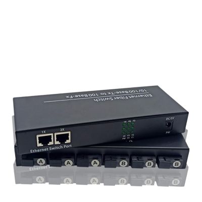 Fiber Optical Transceiver Single Mode 10/100M 20KM Ethernet Switch 6 Optic Port 2 RJ45 with 12V 2A Power Supply(1 pcs Duplex 6F-2E)