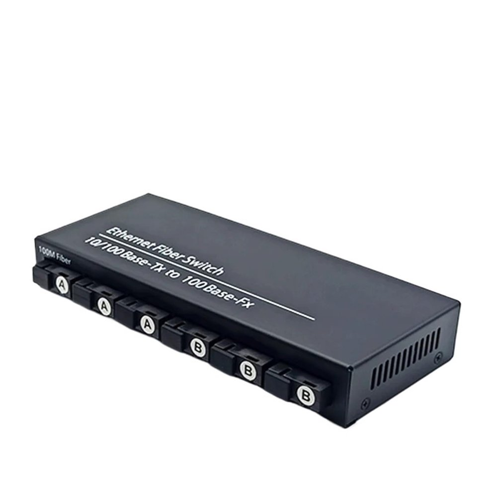 Fiber Optical Transceiver Single Mode 10/100M 20KM Ethernet Switch 6 Optic Port 2 RJ45 with 12V 2A Power Supply(1 pcs Simplex 6F-2E)