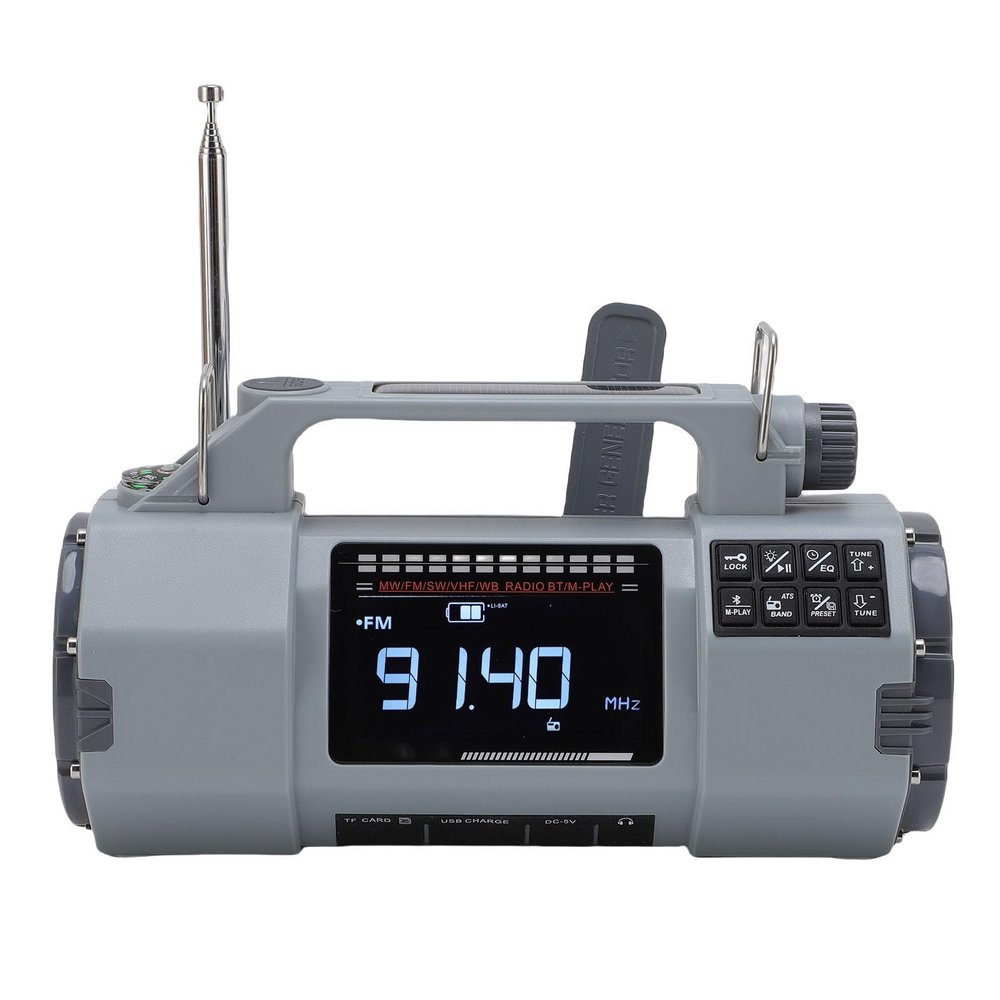 XUMIUZIY Solar Hand Crank Emergency Radio, FM MW SW VHF WB Weather Radio with Flashlight, 5000mAh Solar Powered Smart Phone Charger for Camping Emergency