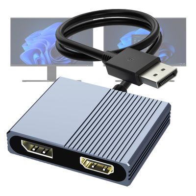 DisplayPort to HDMI and DisplayPort Adapter, 4K@60Hz Dual Monitor Adapter, DP to HDMI/Display Port Splitter 1 in 2 out Extended Display, DisplayPort MST Hub for Desktop Laptop Graphic Card