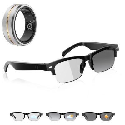 Tulbeys Smart Wearable Bundle  Smart Glasses with Smart Ring (Silver + Middle Gold US11) with Activity & Sleep Tracking, Bluetooth Wearable Tech Set