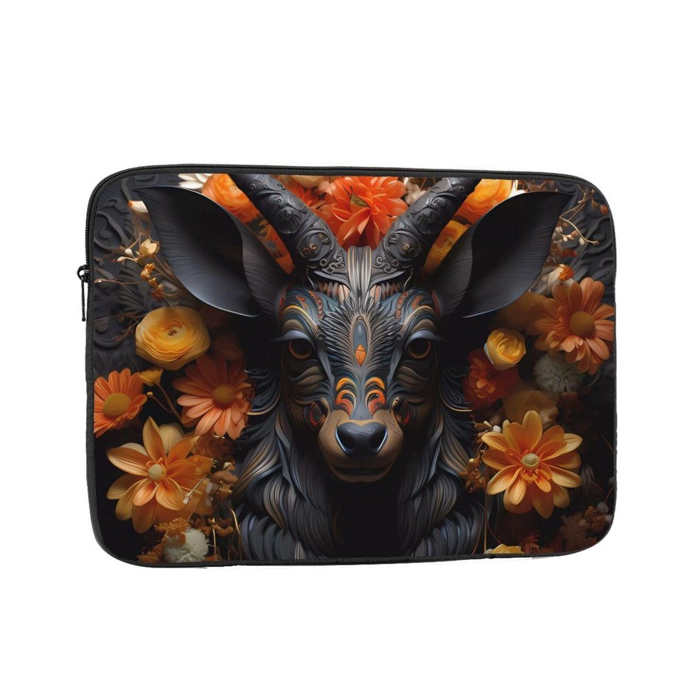17 Inch Laptop Handbag, Minimalist Style Black Antelope With Flowers Print Design Lightweight Portable For Daily Commute Work