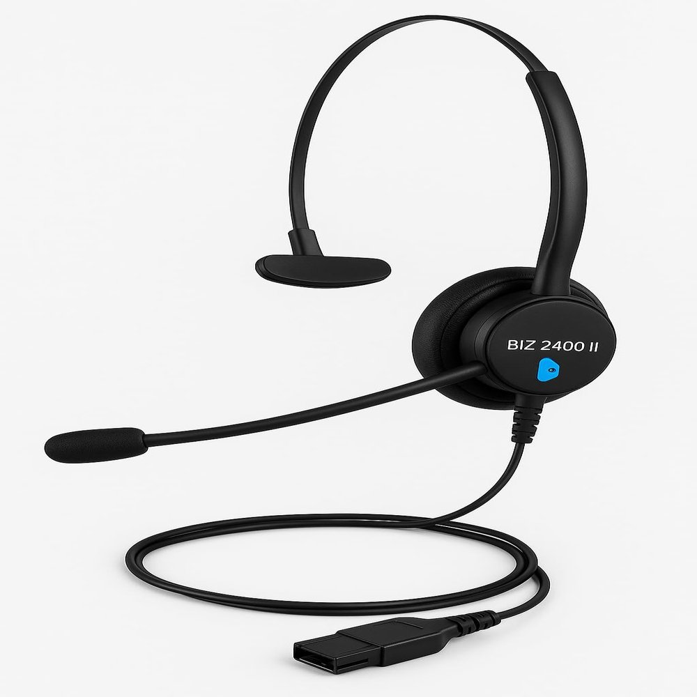Biz 2400 II Quick Disconnect On-Ear Mono Headset  Premium Noise-Cancelling, Corded Lightweight Headphone with HD Voice, Soft Cushioned Earpad, Compatible with Desk Phones  Durable Professional Heads
