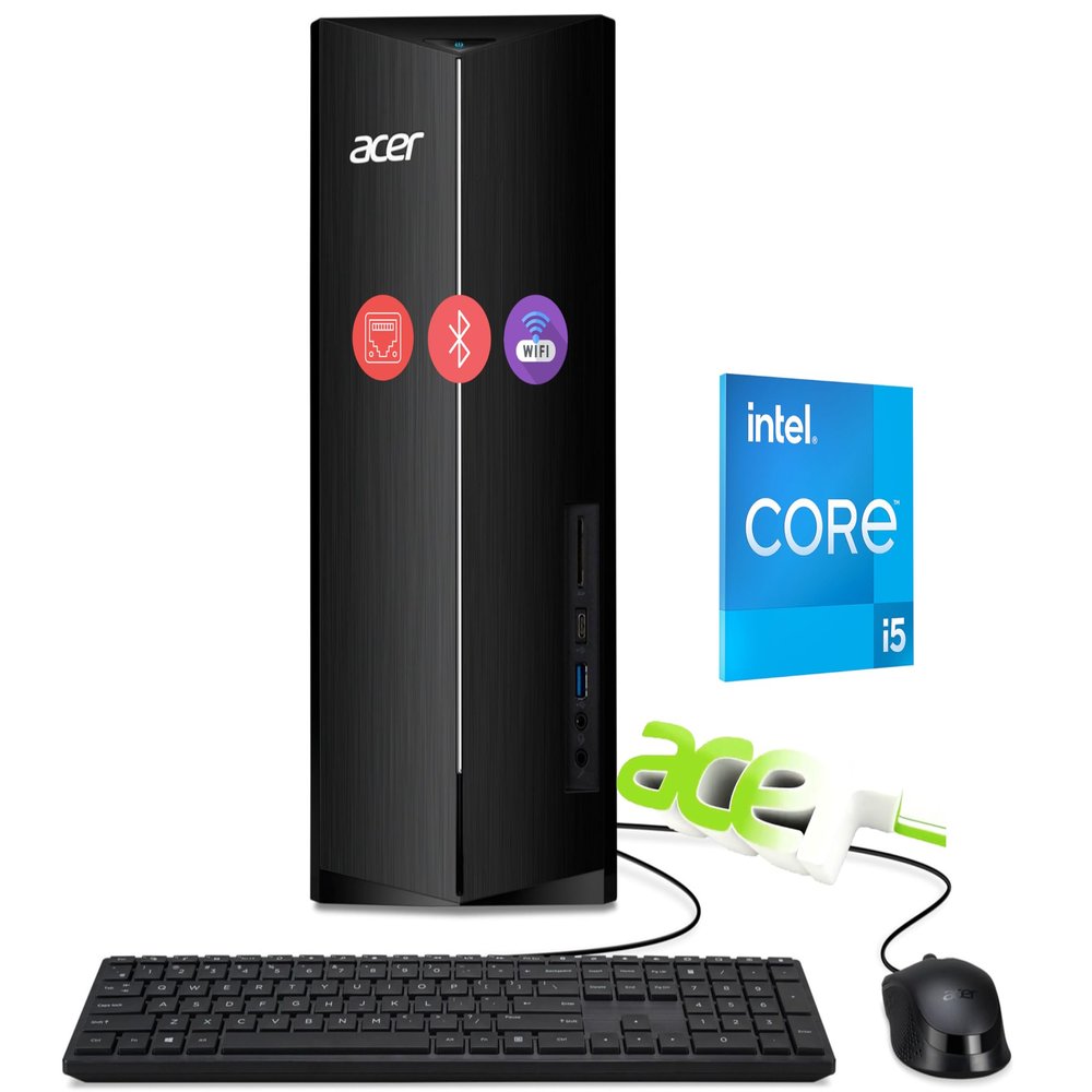acer Desktop Tower Computer, Intel 14th Gen Ultra-Fast 10-Core i5 CPU, 8GB DDR5 RAM, 1.5TB (512GB SSD & 1TB HDD), Wi-Fi 6, Support 4K Monitor, Wins 11, Wired KB & Mouse, Free Office 365 on The Web