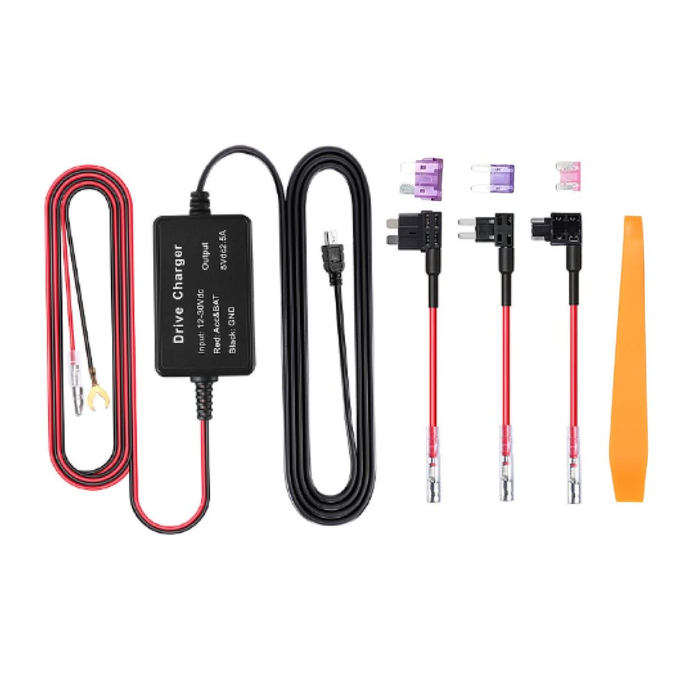 Dash Cam Hardwire Kit Mini USB Adapter, 12V to 30V to 5V Power Converter for Mirror Cam GPS Navigator and Detector, Heavy Duty Power Cable for 24 Hour Surveillance and Hidden