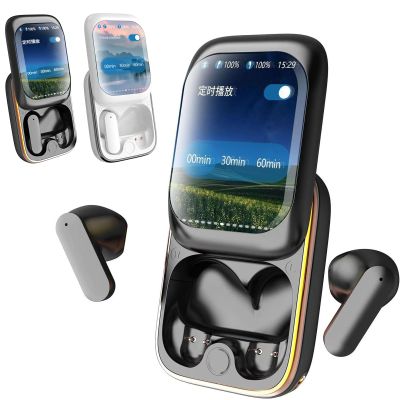 2025 New Smart Full-Color Touch Screen Sliding Bluetooth Earbuds - Noise Reduction Technology, Music/Game Mode Switch for Immersive Audio (Black)