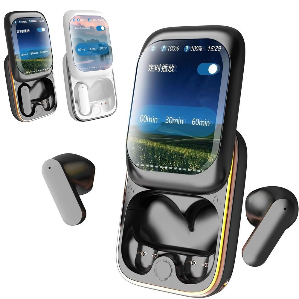 2025 New Smart Full-Color Touch Screen Sliding Bluetooth Earbuds - Noise Reduction Technology, Music/Game Mode Switch for Immersive Audio (Black)