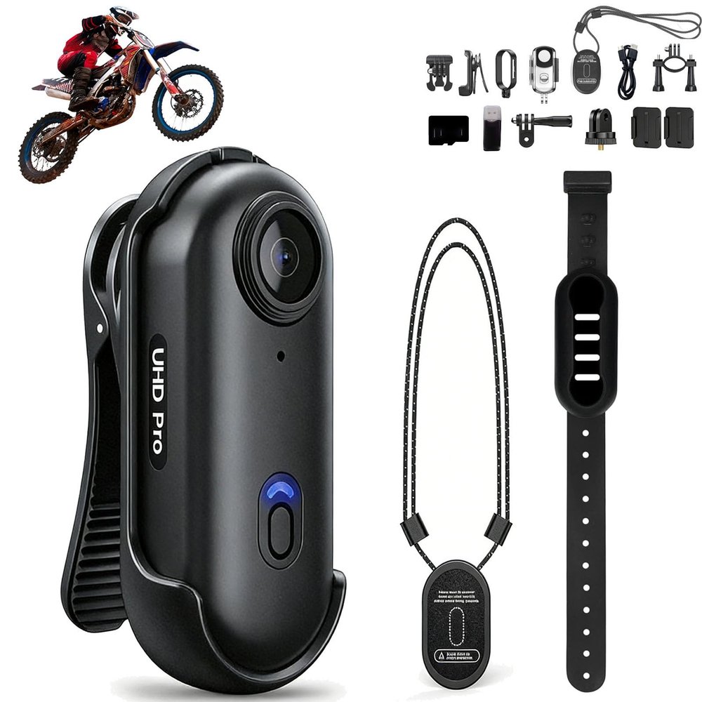 4K POV Motorcycle Camera, Wearable Body Action Cam with Head Strap & Chest Mount, 35g Magnetic Thumb Camera, 170 Wide Angle, 30M Waterproof, Helmet & Handlebar Mount (Black-4K-256G,Standard)