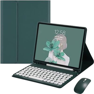 kaidisen Keyboard Case for Galaxy Tab S11+ 11 inch Case with Bluetooth Mouse and Detachable Candy Color Keyboard Cover Round KeyDark Green