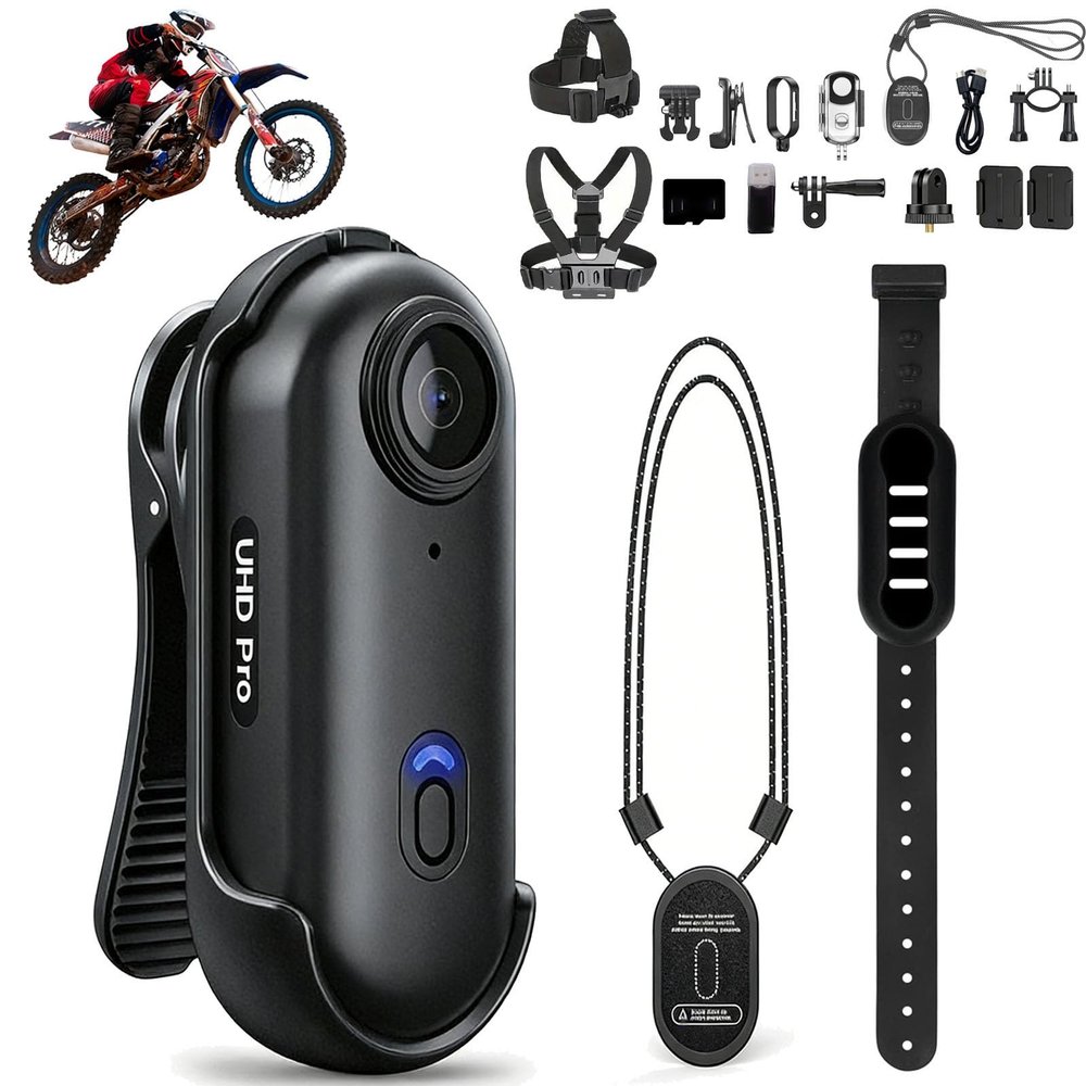 4K POV Motorcycle Camera, Wearable Body Action Cam with Head Strap & Chest Mount, 35g Magnetic Thumb Camera, 170 Wide Angle, 30M Waterproof, Helmet & Handlebar Mount (Black-4K-64G,Premium)