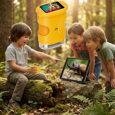 Wonder Quest Microscope, 200x-1000x Magnification Handheld Portable Wonder Quest Microscope, with 4k Screen & LED Lights, Educational Science Toy, Ideal for Outdoor Discovery, Classroom (Yellow)