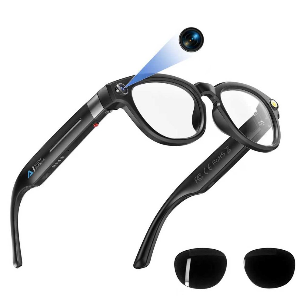 EpochTec 8MP Camera Glasses for Men and Women & Replacement Sunglasses Lenses, HD 1200P 4K Video Recording | Real-Time Translation & Object Analysis