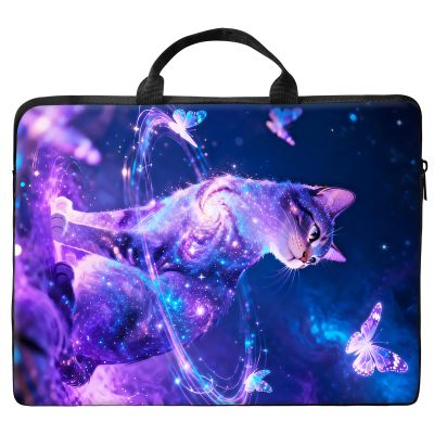 10 inch Laptop Bag for Women & Men - Galaxy Cat & Butterflies Pattern Computer Bag with Handle & Zipper Portable Tote Bags Laptop Sleeve Fits 10 inch Laptops Notebook Tablet & Accessorie