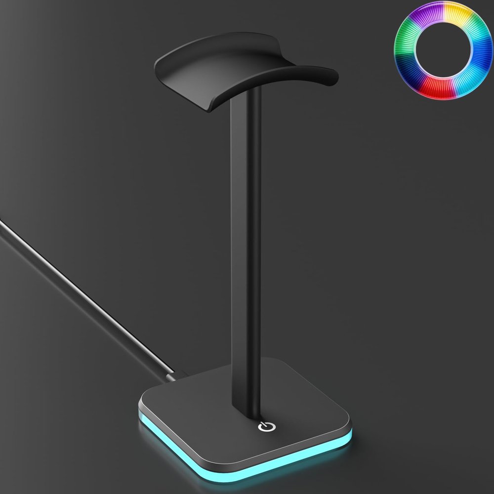 Ahonnpely Headphone Stand for Desk - Headset Stand with Aluminum Hanger, Headphone Holder for AirPods Max, Sony, Bose, Beats and More (RGB-Black)